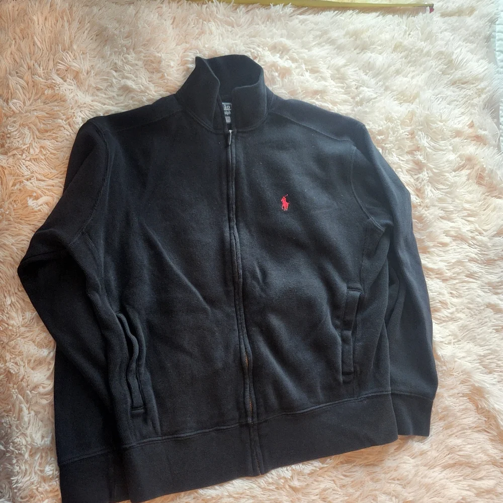 Black Zip-Up Jacket with Red Logo